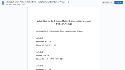 Arbeitsblatt für die 9. Klasse Mathe: Brüche multiplizieren und dividieren.-Vorlage