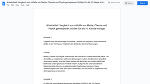 Arbeitsblatt: Vergleich von mithilfe von Mathe, Chemie und Physik gemessenen Größen für die 10. Klasse-Vorlage