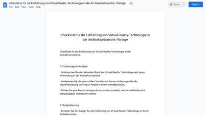 Checkliste für die Einführung von Virtual Reality-Technologie in der Architekturbranche.-Vorlage