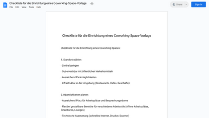 Checkliste für die Einrichtung eines Coworking-Space-Vorlage