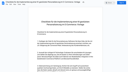 Checkliste für die Implementierung einer KI-gestützten Personalisierung im E-Commerce.-Vorlage