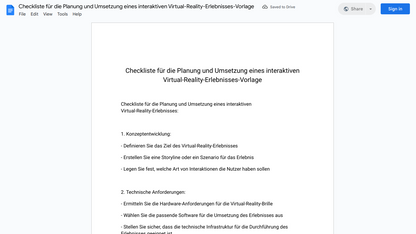 Checkliste für die Planung und Umsetzung eines interaktiven Virtual-Reality-Erlebnisses-Vorlage