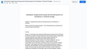 Arbeitsblatt: Vergleichende Analyse des Periodensystems für Schulklasse 11 (Chemie)-Vorlage