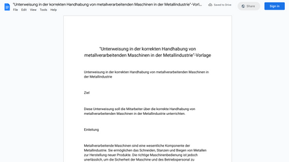 "Unterweisung in der korrekten Handhabung von metallverarbeitenden Maschinen in der Metallindustrie"-Vorlage