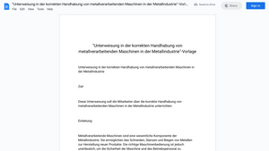 "Unterweisung in der korrekten Handhabung von metallverarbeitenden Maschinen in der Metallindustrie"-Vorlage