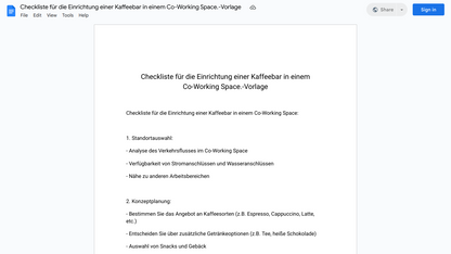 Checkliste für die Einrichtung einer Kaffeebar in einem Co-Working Space.-Vorlage
