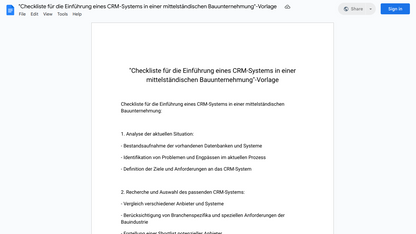 "Checkliste für die Einführung eines CRM-Systems in einer mittelständischen Bauunternehmung"-Vorlage