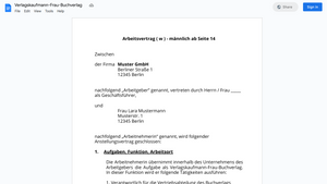 Arbeitsvertrag-Verlagskaufmann-Frau-Buchverlag