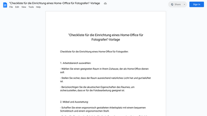 "Checkliste für die Einrichtung eines Home-Office für Fotografen"-Vorlage