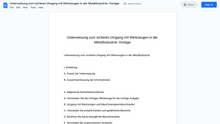 Laden Sie das Bild in den Galerie-Viewer, Unterweisung zum sicheren Umgang mit Werkzeugen in der Metallindustrie.-Vorlage