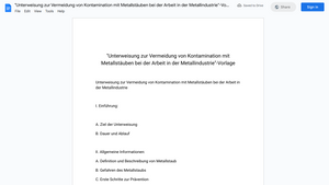"Unterweisung zur Vermeidung von Kontamination mit Metallstäuben bei der Arbeit in der Metallindustrie"-Vorlage