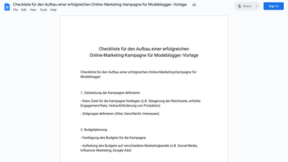 Checkliste für den Aufbau einer erfolgreichen Online-Marketing-Kampagne für Modeblogger.-Vorlage