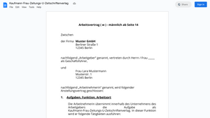 Arbeitsvertrag-Kaufmann-Frau-Zeitungs-U-Zeitschriftenverlag