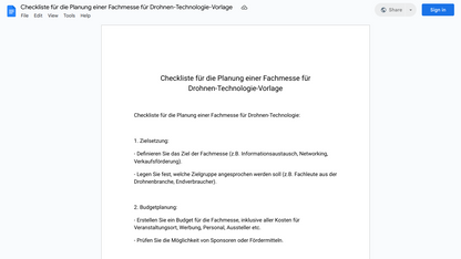 Checkliste für die Planung einer Fachmesse für Drohnen-Technologie-Vorlage