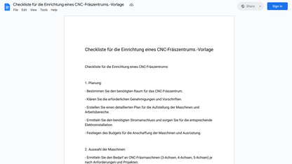 Checkliste für die Einrichtung eines CNC-Fräszentrums.-Vorlage