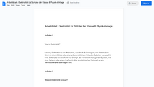 Laden Sie das Bild in den Galerie-Viewer, Arbeitsblatt: Elektrizität für Schüler der Klasse 8 Physik-Vorlage