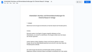Arbeitsblatt: Atombau und Elementebeschreibungen für Chiemie Klasse 8.-Vorlage