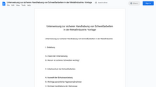 Laden Sie das Bild in den Galerie-Viewer, Unterweisung zur sicheren Handhabung von Schweißarbeiten in der Metallindustrie.-Vorlage