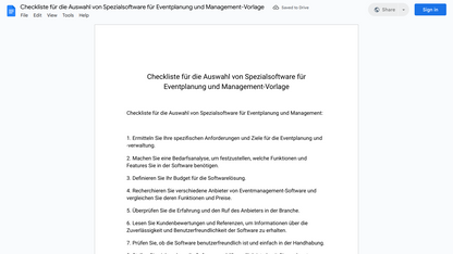 Checkliste für die Auswahl von Spezialsoftware für Eventplanung und Management-Vorlage