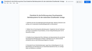 Checkliste für die Einführung eines Cloud-basierten Betriebssystems für den stationären Einzelhandel.-Vorlage