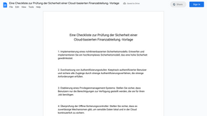 Eine Checkliste zur Prüfung der Sicherheit einer Cloud-basierten Finanzabteilung.-Vorlage