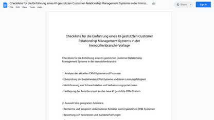 Checkliste für die Einführung eines KI-gestützten Customer Relationship Management Systems in der Immobilienbranche-Vorlage