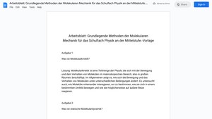Arbeitsblatt: Grundlegende Methoden der Molekularen Mechanik für das Schulfach Physik an der Mittelstufe.-Vorlage