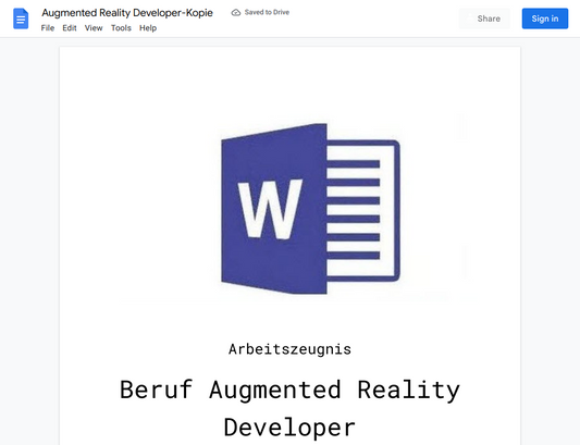 Arbeitszeugnis-Augmented Reality Developer
