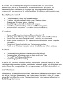 Stellenbeschreibung - Fitnesstrainer