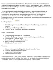 Stellenbeschreibung-Kosmetikerin