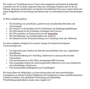 Stellenbeschreibung-Controller