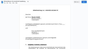 Arbeitsvertrag-Bühnentänzer mit schulischer Ausbildung