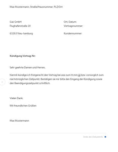 Kündigungsschreiben Gas Versorgung Muster Vorlage - [tags]