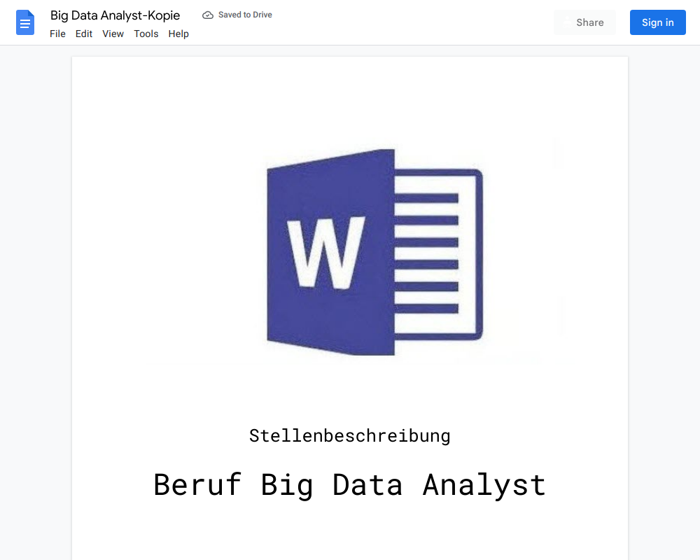 Stellenbeschreibung-Big Data Analyst