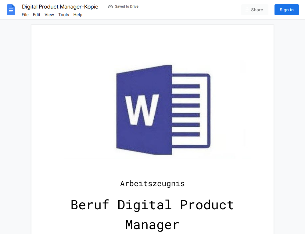 Arbeitszeugnis-Digital Product Manager