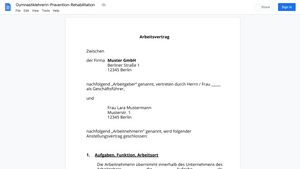 Arbeitsvertrag-Gymnastiklehrerin-Pravention-Rehabilitation