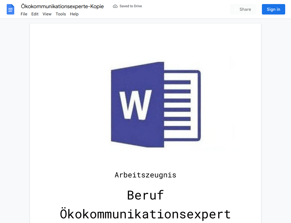 Arbeitszeugnis-Ökokommunikationsexperte
