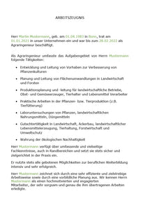 Arbeitszeugnis Agraringenieur Vorlage m/w/d