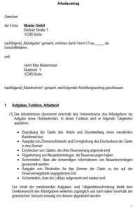 Arbeitsvertrag-Hotelsekretär