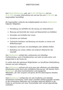 Arbeitszeugnis Augenoptiker Vorlage m/w/d - Simply Download