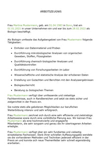 Arbeitszeugnis Biologe Vorlage m/w/d