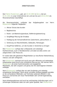 Arbeitszeugnis Personenschützer Vorlage m/w/d
