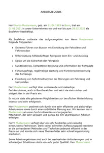Arbeitszeugnis Busfahrer Vorlage m/w/d