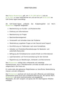 Arbeitszeugnis Call Center-Agent Vorlage m/w/d - Simply Download