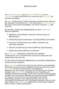 Arbeitszeugnis Chemiker Vorlage m/w/d - Simply Download
