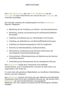 Arbeitszeugnis Controller Vorlage m/w/d - Simply Download