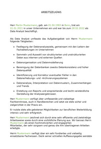 Arbeitszeugnis Data Analyst Vorlage m/w/d
