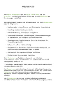 Arbeitszeugnis Eventmanager Vorlage m/w/d