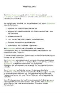Arbeitszeugnis Fahrradkurier Vorlage m/w/d
