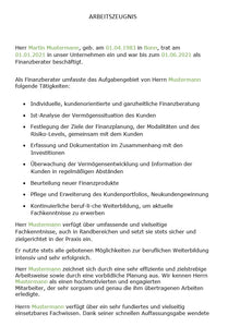 Arbeitszeugnis Finanzberater Vorlage m/w/d - Simply Download